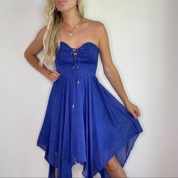 House Of Harlow x Revolve Blue Strapless Lace Up Dress Size Medium - Picture 14 of 14